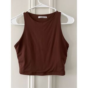 Reoria brown high neck cropped tank S